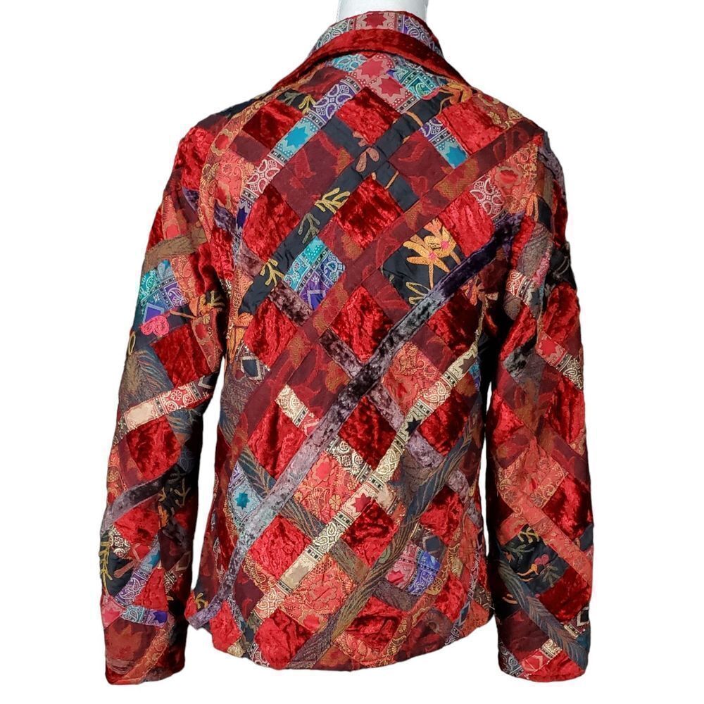 Anu Jacket Size Small Velvet Patchwork Red Silk W… - image 2